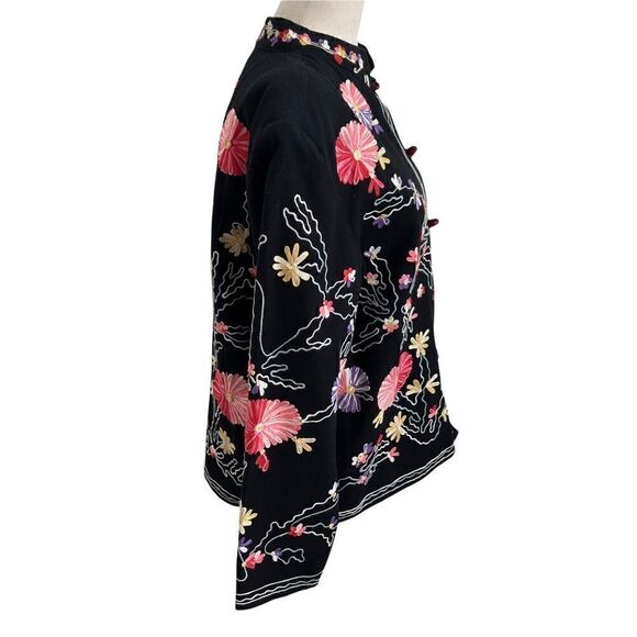 Vintage Drapers & Damon Embroidered Floral Mandarin Collar Black Jacket Petite M - Picture 7 of 9